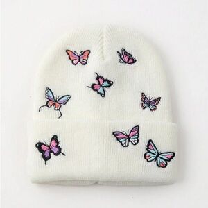 New Women's Fashion All-Over Embroidery Multicolor Butterfly Knitted Beanie